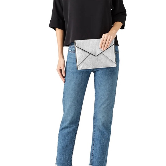 REBECCA MINKOFF Leo Gray Safiano Structure Leather Zipper Accent Envelope Clutch - Picture 11 of 16